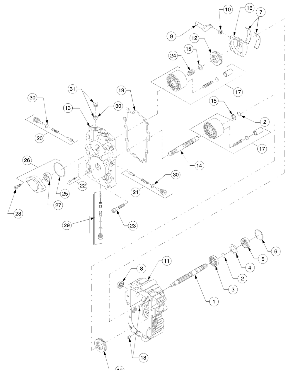 Hydrostatic Pump Diagram and Parts List for GT2550 K015-K018-14A2E7P710 Cub Cadet Lawn Tractor